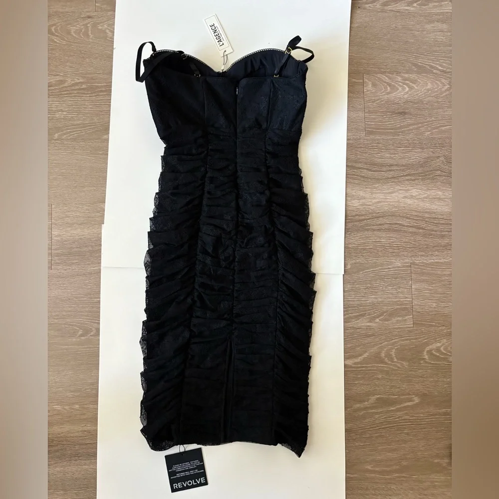 L'AGENCE Senna Lace Bustier Midi Dress in Black // Size Medium - Picture 5 of 5